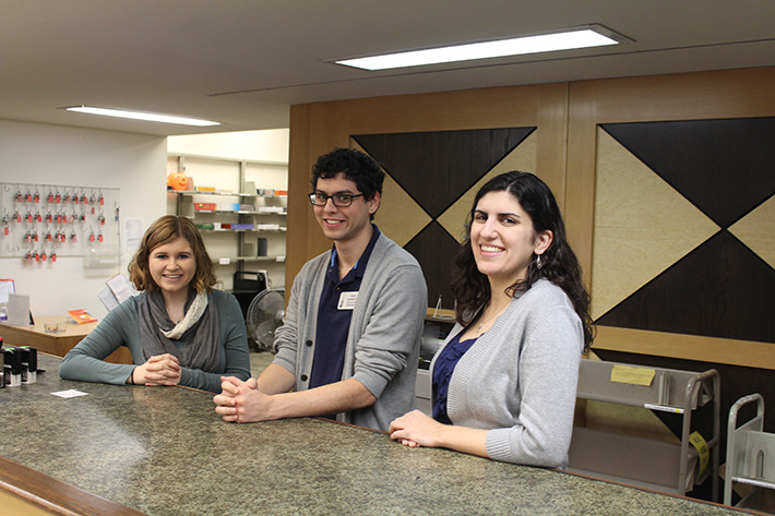 Checkout desk and staff at Lavery Library