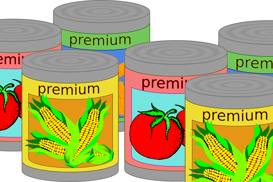 Cans of tomatoes and corn.