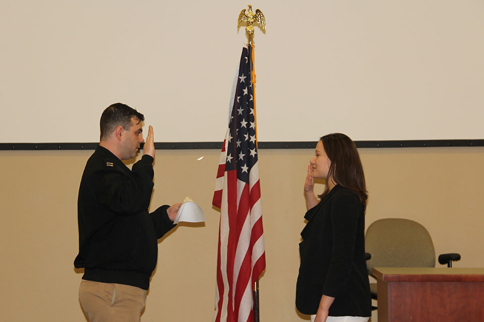 At a ceremony held in the Wegmans School of Nursing, senior Allison Pierce was officially inducted into the U.S. Navy.