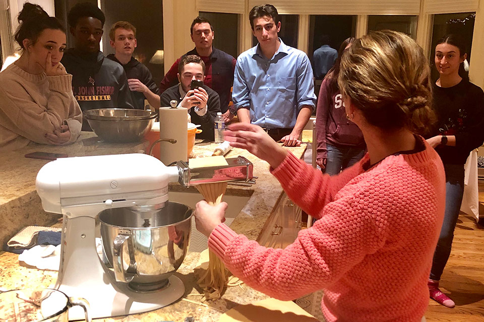 Students in Stella Plutino-Calabrese's Italian classes made 22 pounds of pasta from scratch making spaghetti, fettucine, and linguine before sitting and enjoying the meal.
