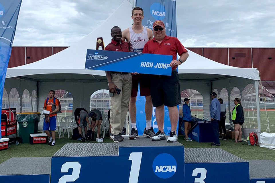 Sophomore Kyle Rollins cemented his legacy in St. John Fisher College track and field history when he won the high jump and became a national champion.