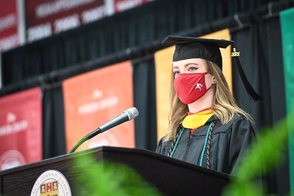 Mary Grace Shine offers words of encouragement to her fellow graduates.