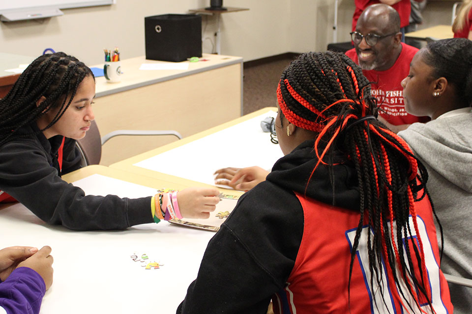 The Ralph C. Wilson, Jr. School of Education hosted students from its Teacher Pipeline Program partner schools to meet with current undergraduates, participate in classes, eat in the cafeteria, and tour the campus.