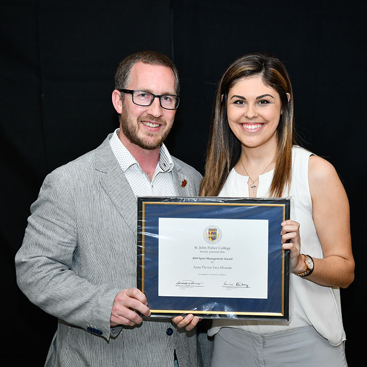 At an awards ceremony hosted by the School of Arts and Sciences, sport management major Anna Therese Faso Miranda was honored for her academic excellence in the program.