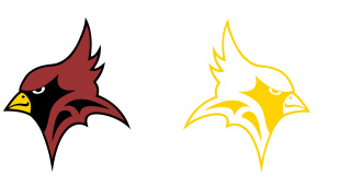 Examples of incorrect cardinal head usage (full color logo facing left, yellow outline logo)