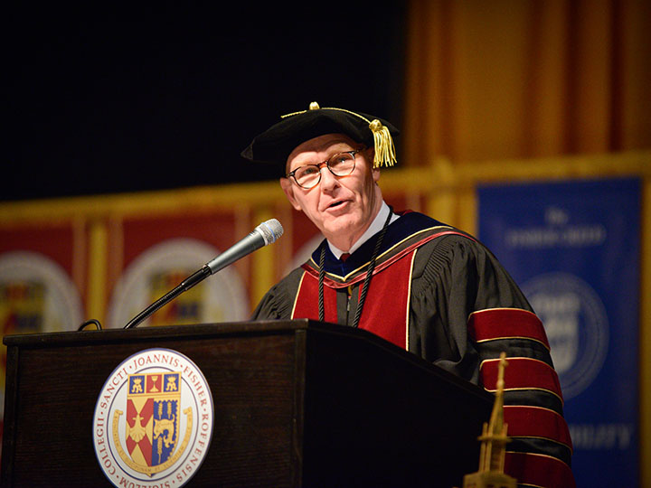 President Rooney addressing students at Commencement.