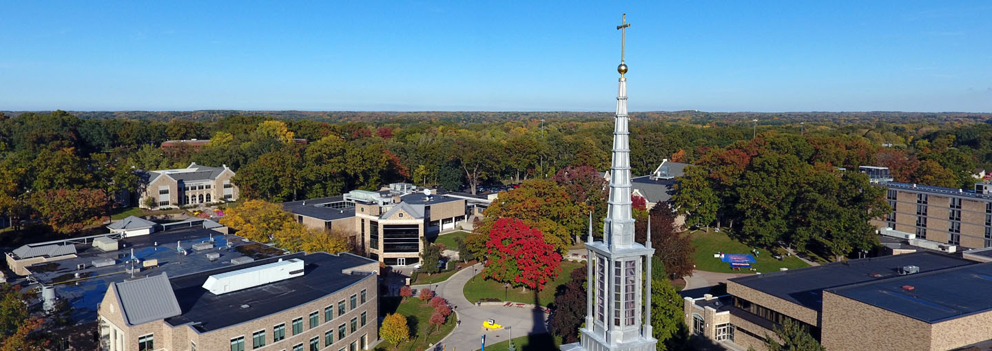 Aerial view of Kearney Hall steeple